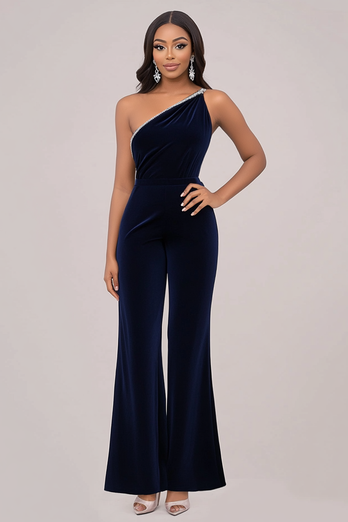 Samt Marine Damen Jumpsuits mit Strass