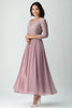 Laden Sie das Bild in den Galerie-Viewer, Spitze Blush Chiffon Rundhalsausschnitt A Linie Mutter der Braut Kleid