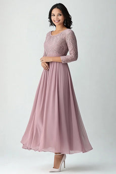 Spitze Blush Chiffon Rundhalsausschnitt A Linie Mutter der Braut Kleid