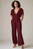 Laden Sie das Bild in den Galerie-Viewer, Burgundy Chiffon Mutter-Jumpsuit mit Rüschenärmeln