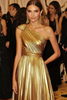 Laden Sie das Bild in den Galerie-Viewer, Goldenes A-Linie Metallic Satin Abendkleid mit einer Schulter