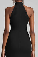 Laden Sie das Bild in den Galerie-Viewer, Schwarzes Meerjungfrau Langes Neckholder Rüschen Abendkleid mit Schlitz