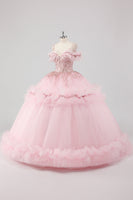 Laden Sie das Bild in den Galerie-Viewer, Prinzessin Blush Ballkleid Schulterfreies Quinceanera Kleid aus Tüll mit Stickerei