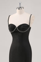 Laden Sie das Bild in den Galerie-Viewer, Schlichtes Schwarzes Spaghettiträger Etui Abendkleid