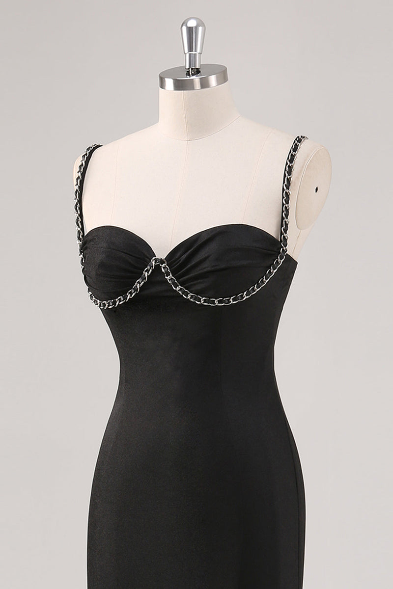 Laden Sie das Bild in den Galerie-Viewer, Schlichtes Schwarzes Spaghettiträger Etui Abendkleid