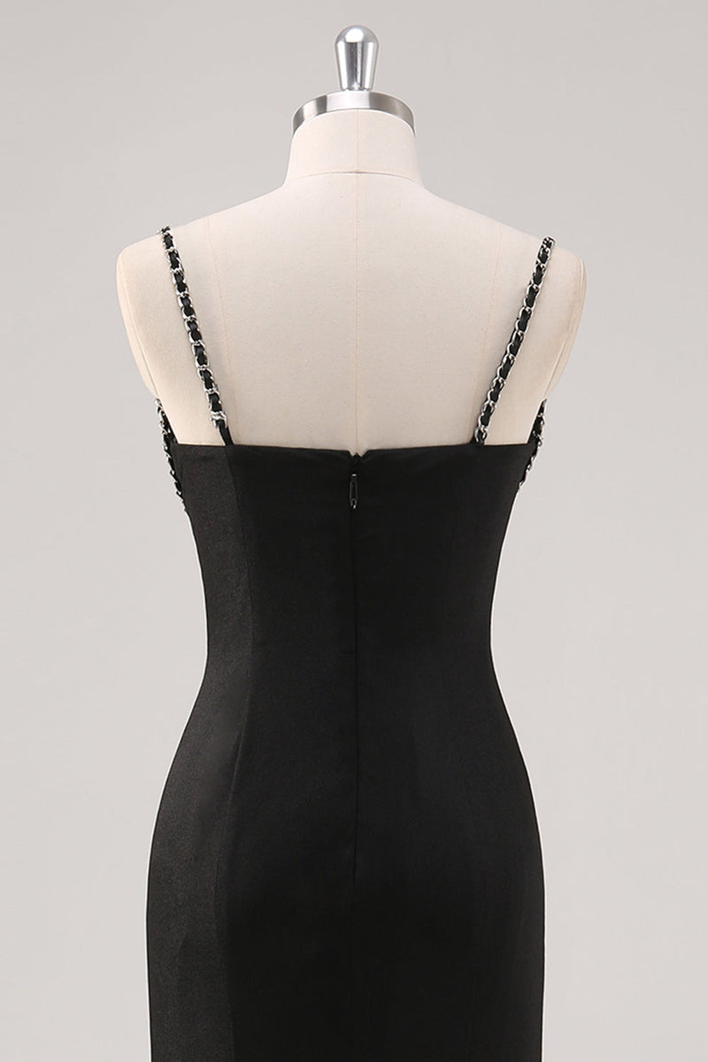 Laden Sie das Bild in den Galerie-Viewer, Schlichtes Schwarzes Spaghettiträger Etui Abendkleid