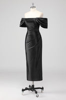 Laden Sie das Bild in den Galerie-Viewer, Schwarzes Schulterfreies Etui Ballkleid mit Perlen