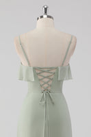 Laden Sie das Bild in den Galerie-Viewer, Dusty Sage Etui Rüschen Spaghettiträger Brautjungfernkleid