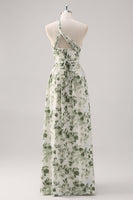 Laden Sie das Bild in den Galerie-Viewer, A-Linie Gerafftes Konvertibeldesign Bodenlanges Grünes Blumen Brautjungfernkleid