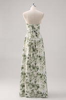 Laden Sie das Bild in den Galerie-Viewer, A-Linie Gerafftes Konvertibeldesign Bodenlanges Grünes Blumen Brautjungfernkleid
