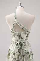 Laden Sie das Bild in den Galerie-Viewer, Grüne Blume A-Linie Brautjungfernkleid mit einer Schulter