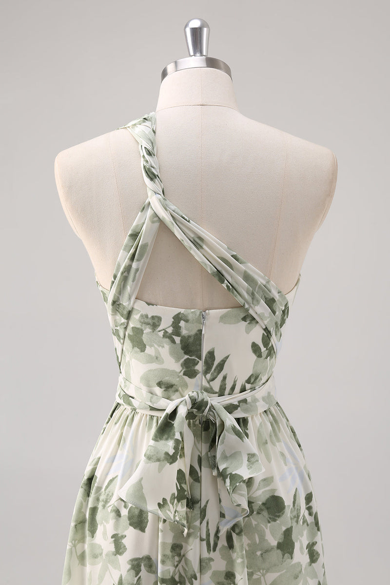 Laden Sie das Bild in den Galerie-Viewer, Grüne Blume A-Linie Brautjungfernkleid mit einer Schulter