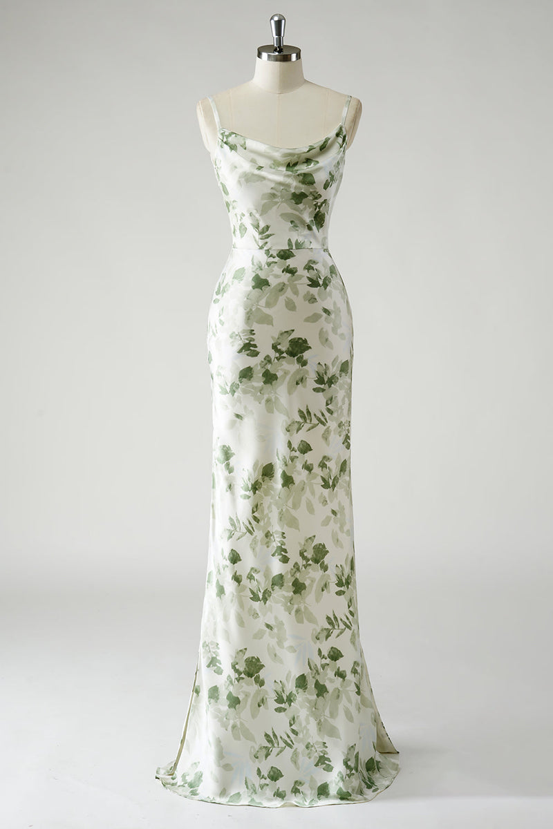 Laden Sie das Bild in den Galerie-Viewer, Grüne Blumen Scheide Langes Brautjungfernkleid mit offenem Rücken
