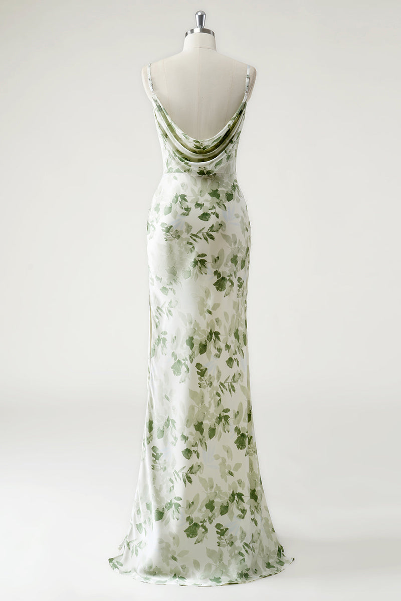 Laden Sie das Bild in den Galerie-Viewer, Grüne Blumen Scheide Langes Brautjungfernkleid mit offenem Rücken