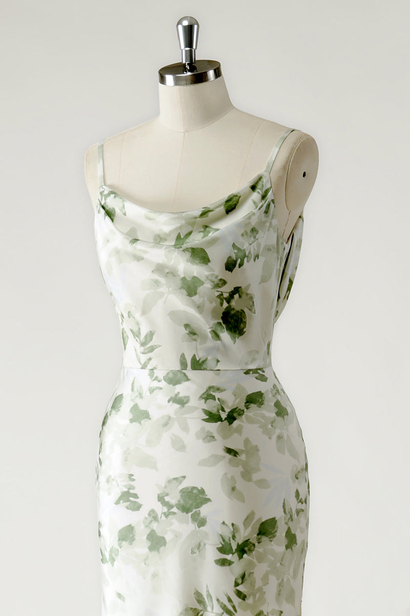 Laden Sie das Bild in den Galerie-Viewer, Grüne Blumen Scheide Langes Brautjungfernkleid mit offenem Rücken