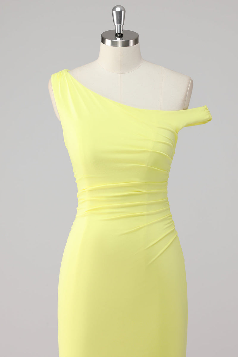 Laden Sie das Bild in den Galerie-Viewer, Einfaches Meerjungfrau Lemon Ein Schulter Langes Ballkleid