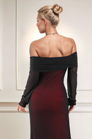 Laden Sie das Bild in den Galerie-Viewer, Schwarzes Rotes Schulterfreies Etui Ballkleid