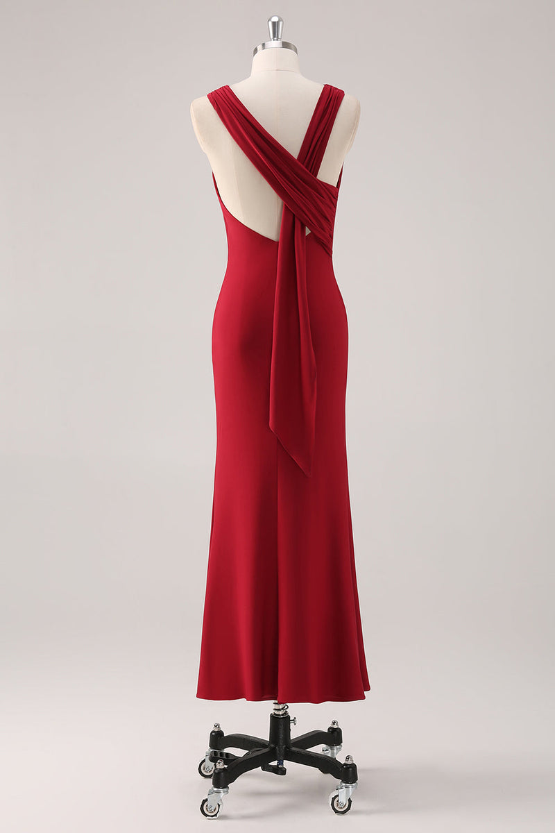 Laden Sie das Bild in den Galerie-Viewer, Burgundy Meerjungfrauen Satin Abendkleid