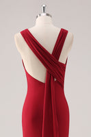 Laden Sie das Bild in den Galerie-Viewer, Burgundy Meerjungfrauen Satin Abendkleid