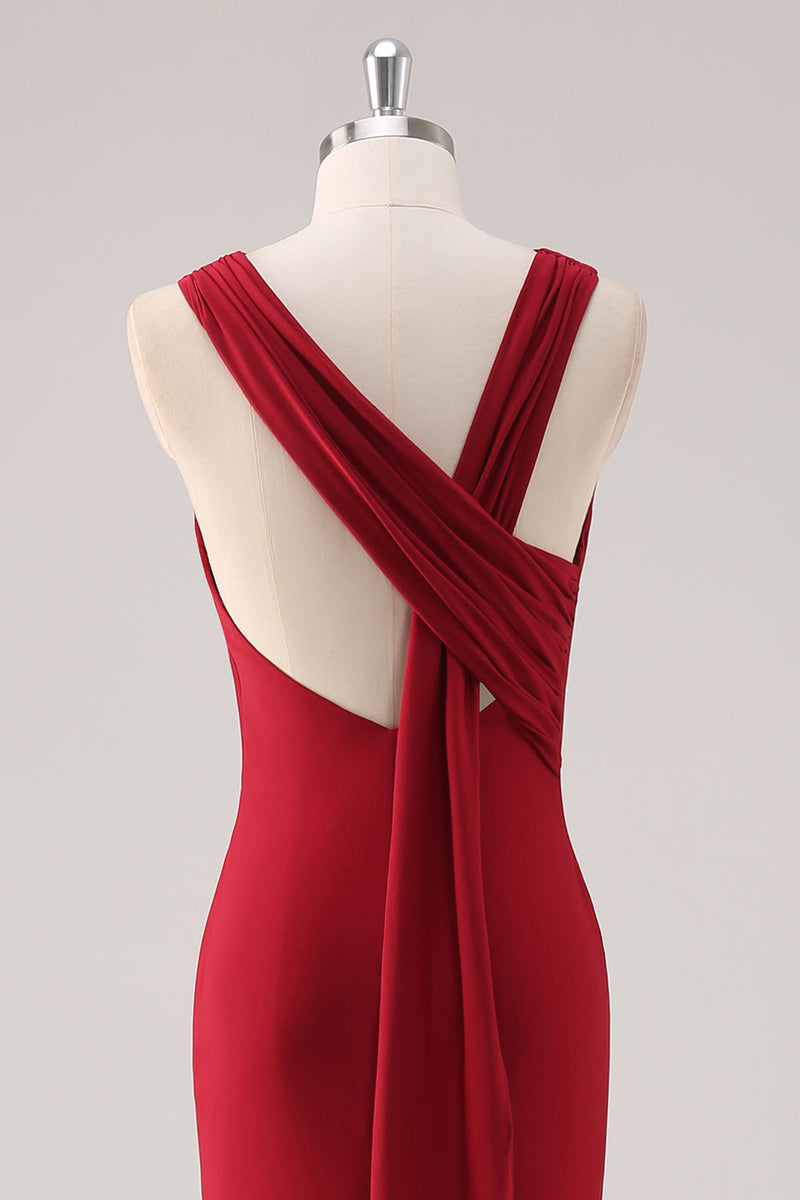 Laden Sie das Bild in den Galerie-Viewer, Burgundy Meerjungfrauen Satin Abendkleid