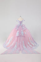 Laden Sie das Bild in den Galerie-Viewer, Prinzessin Blush Rosa Schulterfreies Tüll Quinceanera Kleid mit Strass und Schleife