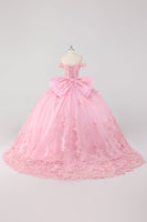 Laden Sie das Bild in den Galerie-Viewer, Prinzessin Blush Rosa Ballkleid Schulterfreies Perlenbesetztes Tüll Quinceanera Kleid aus mit Schleife