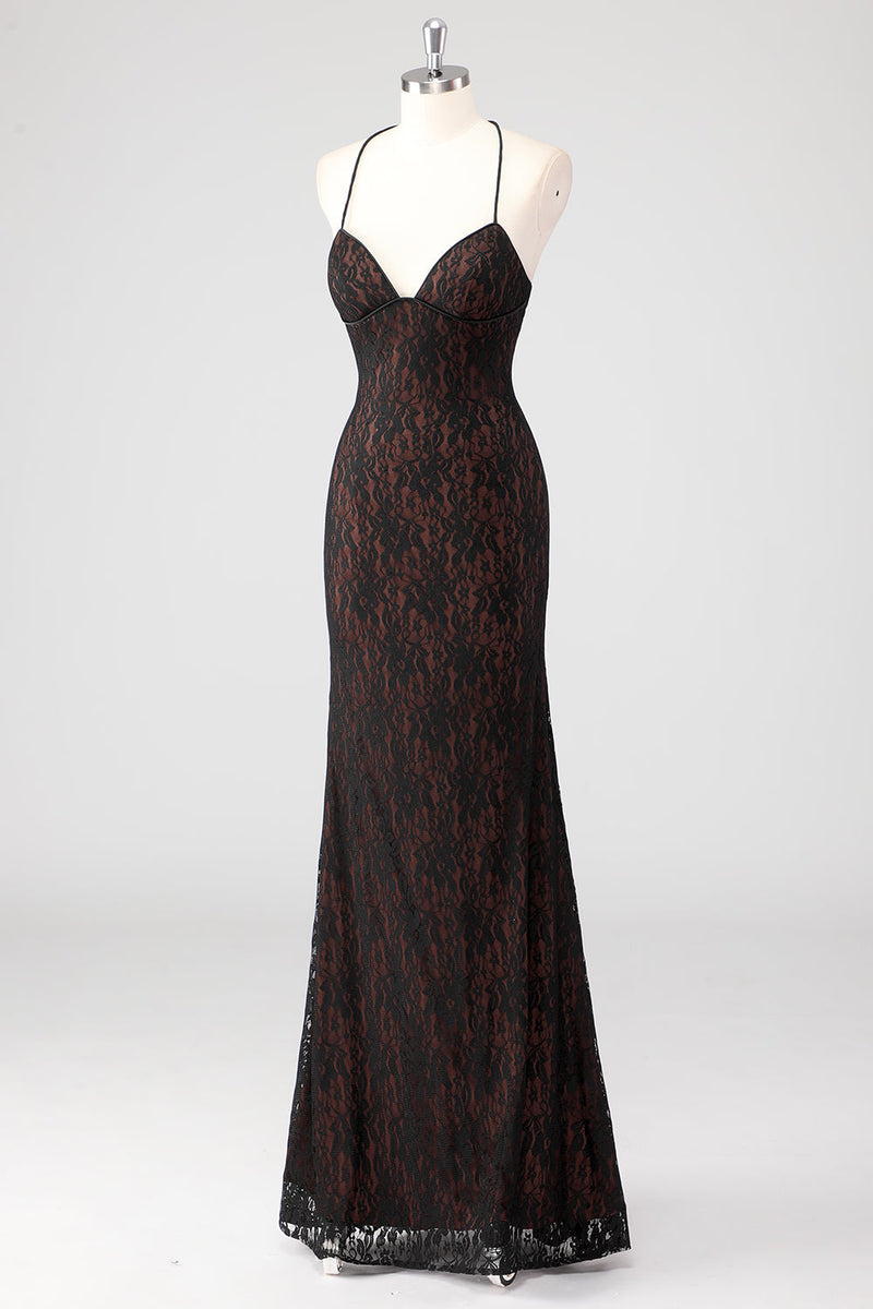 Laden Sie das Bild in den Galerie-Viewer, Schwarzes Spaghettiträger Festliches Kleid