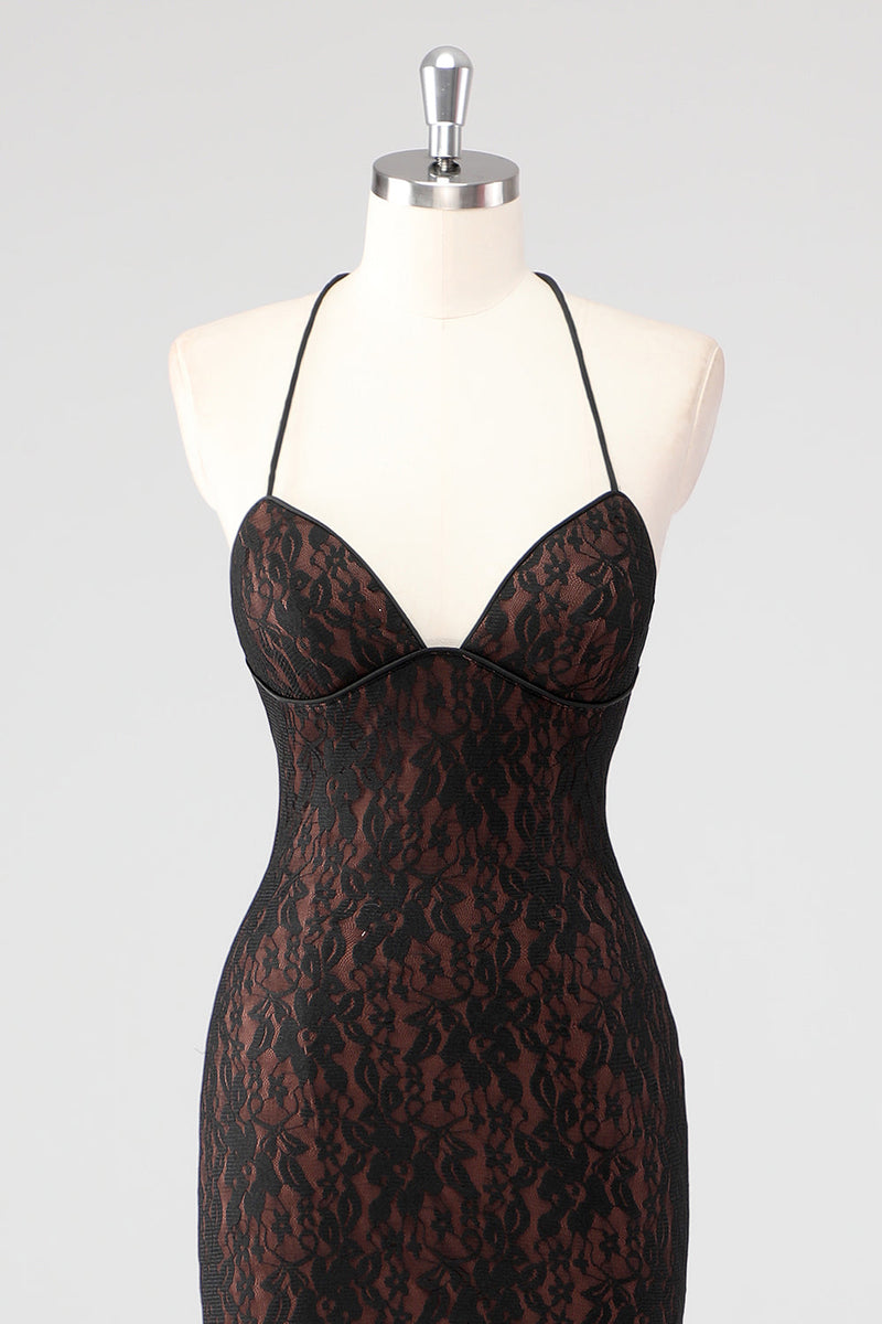 Laden Sie das Bild in den Galerie-Viewer, Schwarzes Spaghettiträger Festliches Kleid