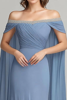 Graublaues Chiffon schulterfreies Umhang Kleid für die Brautmutter