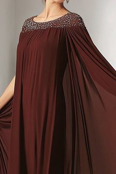 Burgundy Chiffon Rundhalsausschnitt Perlenbesetztes langes Brautmutterkleid mit Wickeltuch