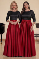 Laden Sie das Bild in den Galerie-Viewer, Weißes Marineblaues A-Linie Langes Chorkleid mit Bootsausschnitt und halbärmeligen Ärmeln