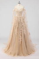 Laden Sie das Bild in den Galerie-Viewer, Prinzessin Champagner Schulterfreies Quinceanera Kleid aus Tüll mit Applikationen