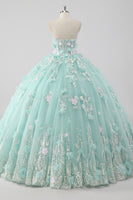 Laden Sie das Bild in den Galerie-Viewer, Prinzessin Mint Trägerloses Ball Quinceanera Kleid aus Tüll mit 3D-Blumen