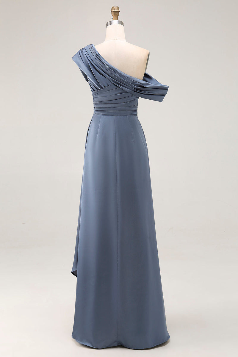 Laden Sie das Bild in den Galerie-Viewer, Scheide Übergröße Graublaues Einschulter Satin Mutter der Braut Kleid