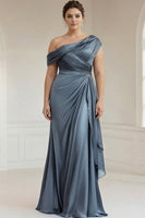 Laden Sie das Bild in den Galerie-Viewer, Scheide Übergröße Graublaues Einschulter Satin Mutter der Braut Kleid
