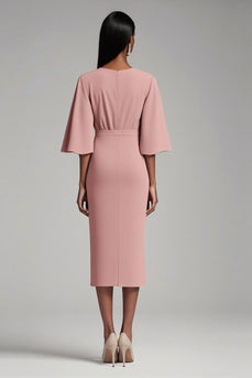 Rosa Bodycon Chiffon Langes Mutterkleid mit V-Ausschnitt und 1/2 Ärmeln
