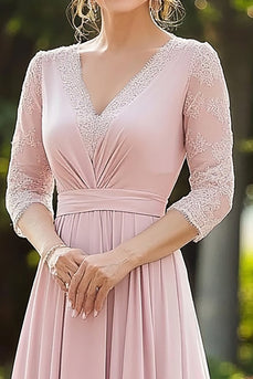 Rosa Elegantes Spitze Chiffon Kleid für die Brautmutter mit 3/4 Ärmeln