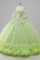 Laden Sie das Bild in den Galerie-Viewer, Prinzessin Zitronengrünes Ballkleid Tüll Langes Quinceanera Kleid mit Applikationen