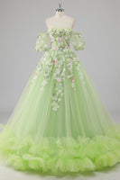 Laden Sie das Bild in den Galerie-Viewer, Prinzessin Zitronengrünes Ballkleid Tüll Langes Quinceanera Kleid mit Applikationen