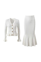 Laden Sie das Bild in den Galerie-Viewer, Schwarze Meerjungfrau Langarm Einreihiges 2-teiliges langes Partykleid