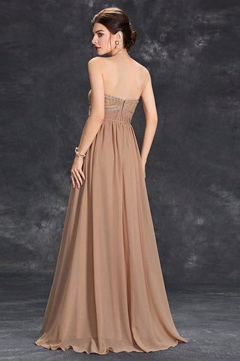 Einfaches khaki A-Linie trägerloses Chiffon Ballkleid