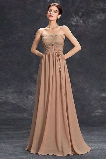 Einfaches khaki A-Linie trägerloses Chiffon Ballkleid