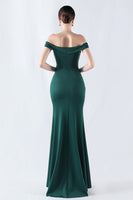 Laden Sie das Bild in den Galerie-Viewer, Burgundy Meerjungfrauen schulterfreies langes Ballkleid mit Schlitz