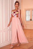 Laden Sie das Bild in den Galerie-Viewer, Blush Geblümtes Tüll Abendkleid in Teelänge mit einer Schulter