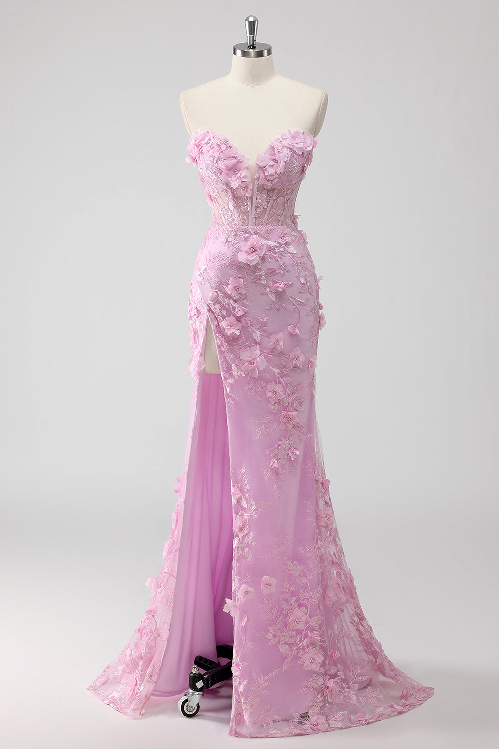 Flieder Trägerloses Meerjungfrauen Ballkleid mit Applikation und Schlitz