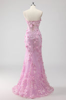 Laden Sie das Bild in den Galerie-Viewer, Flieder Trägerloses Meerjungfrauen Ballkleid mit Applikation und Schlitz