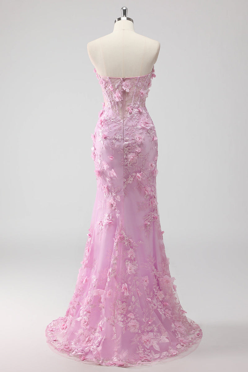 Laden Sie das Bild in den Galerie-Viewer, Flieder Trägerloses Meerjungfrauen Ballkleid mit Applikation und Schlitz