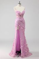 Laden Sie das Bild in den Galerie-Viewer, Flieder Trägerloses Meerjungfrauen Ballkleid mit Applikation und Schlitz