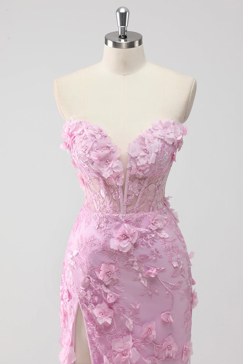 Laden Sie das Bild in den Galerie-Viewer, Flieder Trägerloses Meerjungfrauen Ballkleid mit Applikation und Schlitz