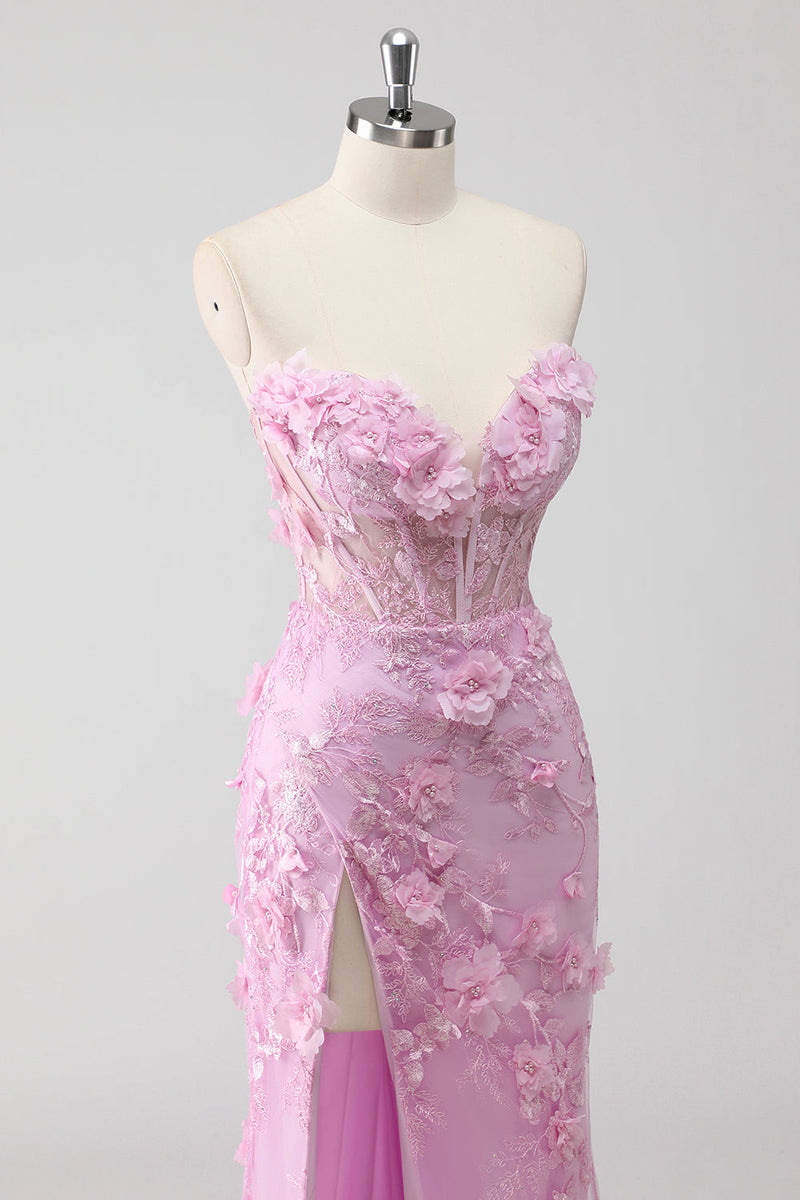 Laden Sie das Bild in den Galerie-Viewer, Flieder Trägerloses Meerjungfrauen Ballkleid mit Applikation und Schlitz